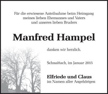 Traueranzeige von Manfred Hampel von Pegnitz-Zeitung
